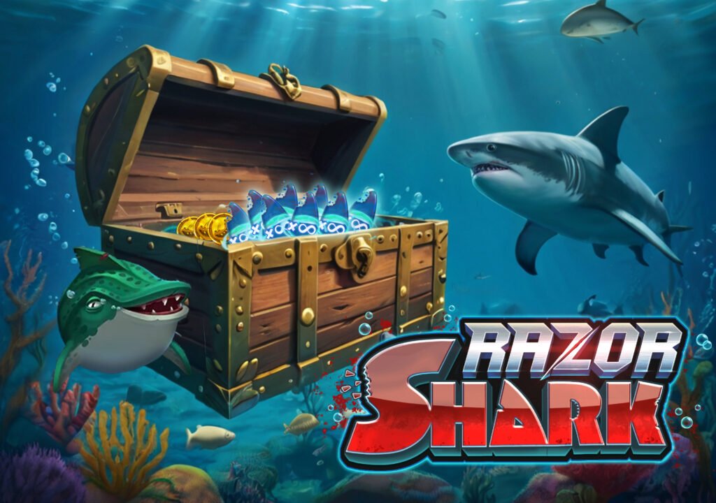 Razor Shark logo with underwater treasure filled with mystery symbols.